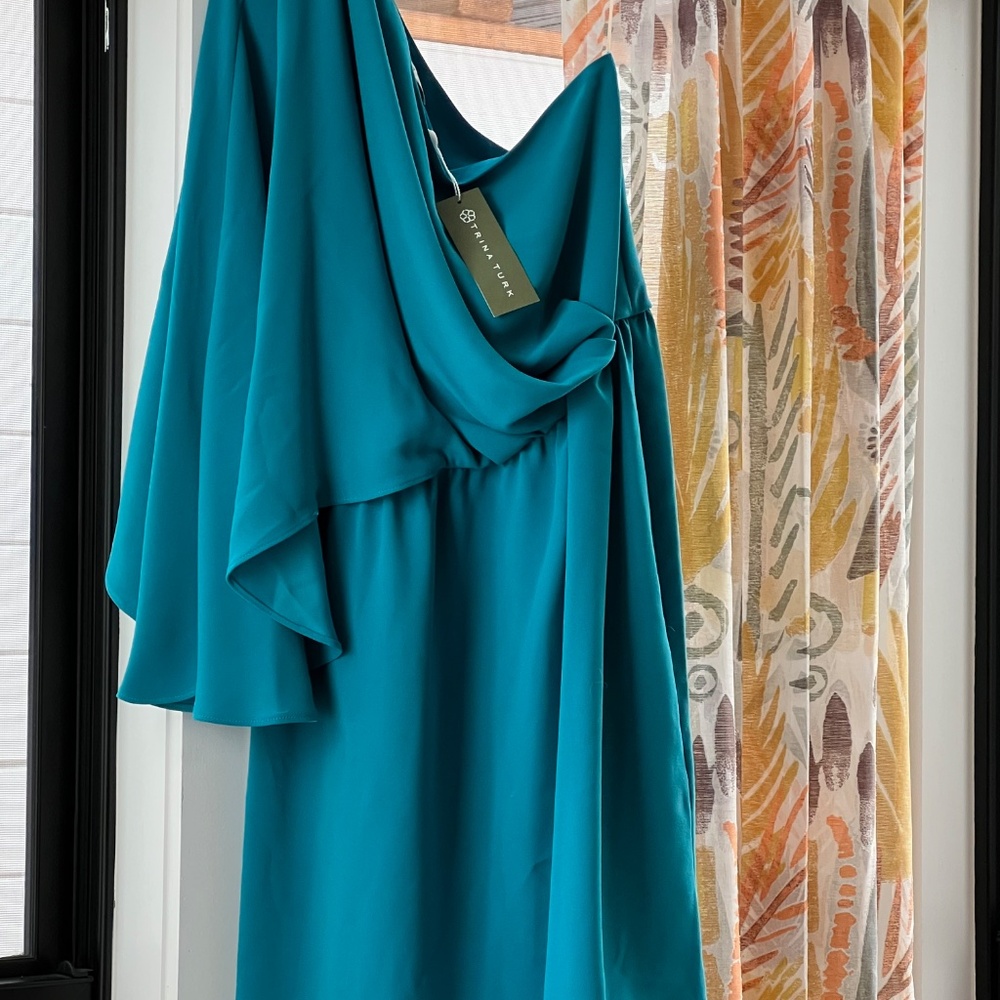 Trina Turk  Amal One-shoulder Cape-Sleeve Minidress Size 12 - Picture 3 of 6